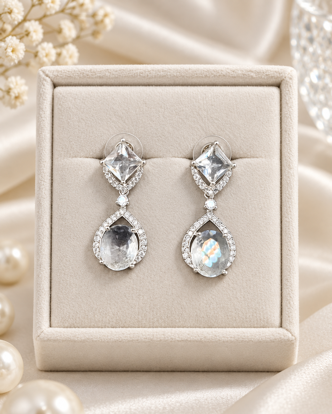 Oval Drop Earrings Silver Tone